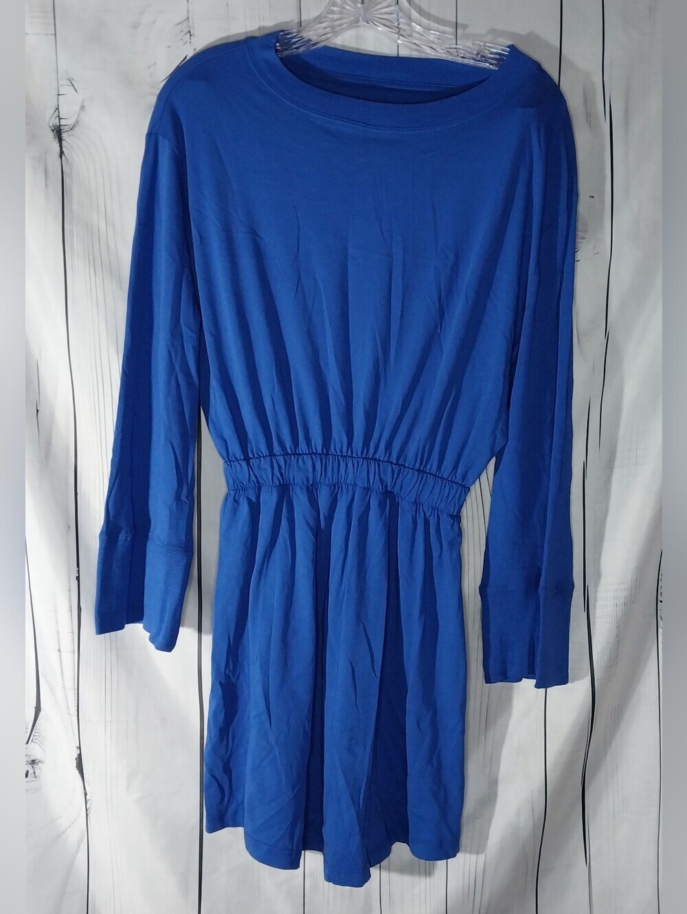 Chaser Lapis Blue Long Sleeve Casual Elastic Waist Wide Sleeve Comfy Mini Dress